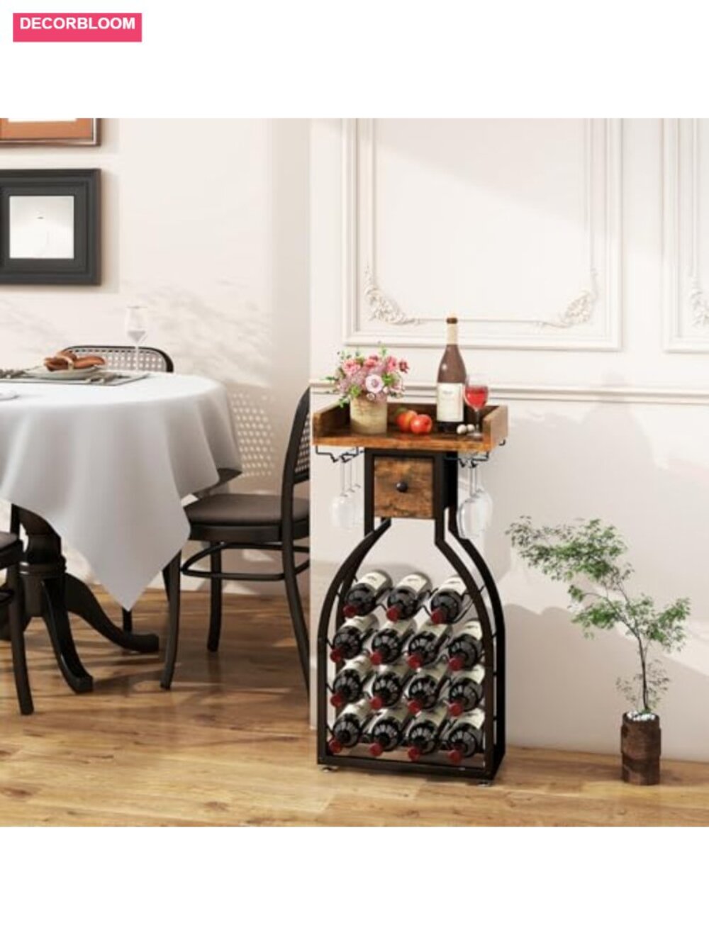 Freestanding Floor Wine Rack with Storage Drawer, 15 Bottle Capacity, Glass - Picture 3 of 6
